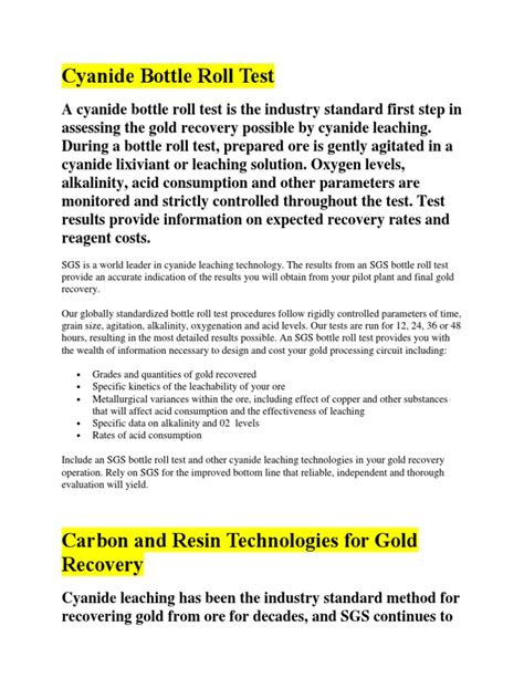 cyanide bottle roll tests|Test work to examine the potential for improving gold .